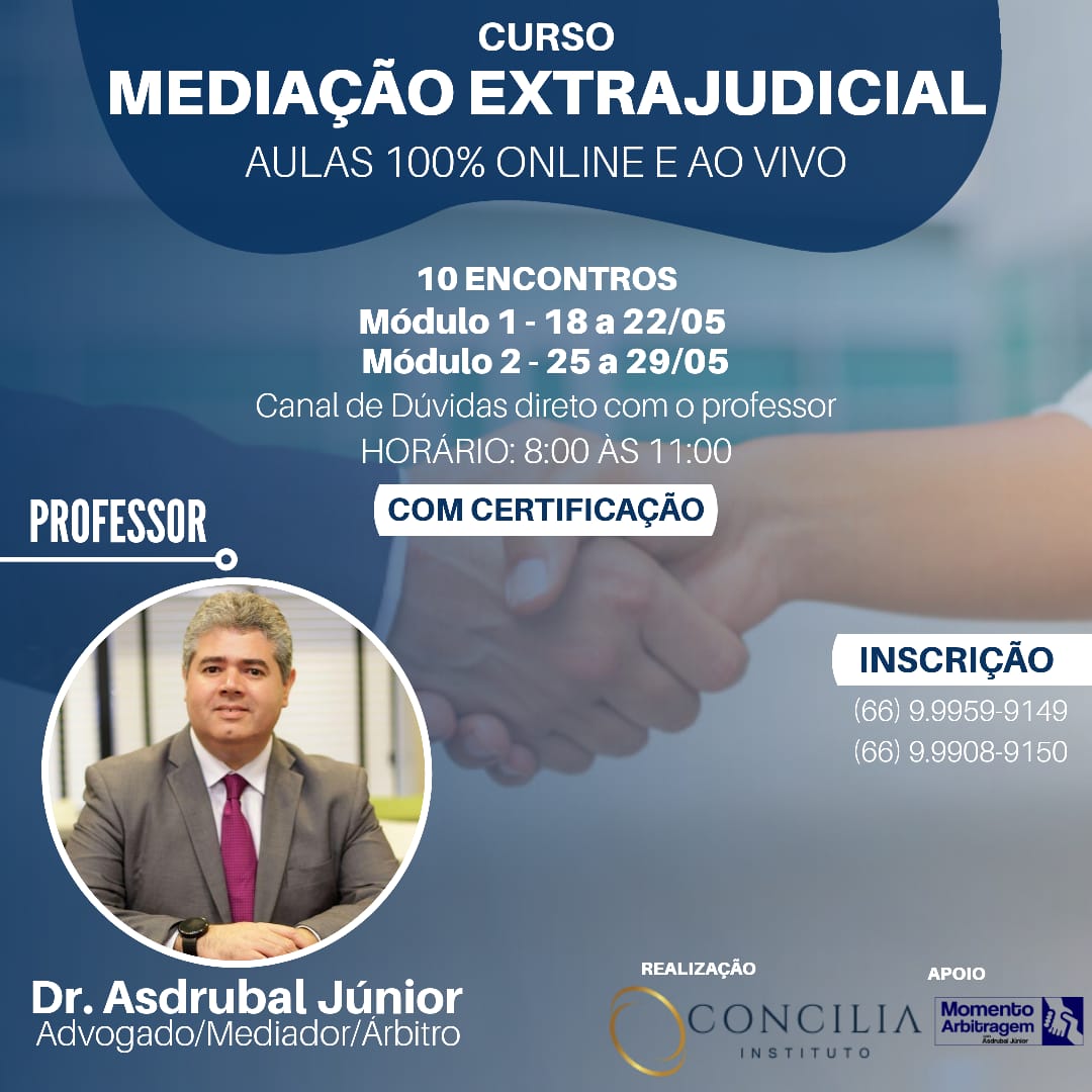 CURSO DE MEDIAÇÃO EXTRAJUDICIAL - ONLINE.